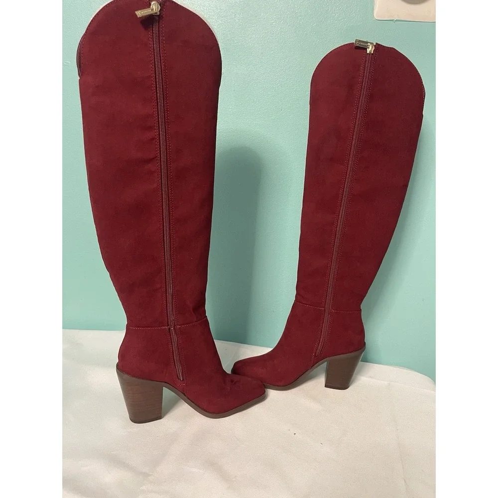 Jessica Simpson Ravyn Women's Over-The-Knee Zipper Boots Burgundy Size 5‎